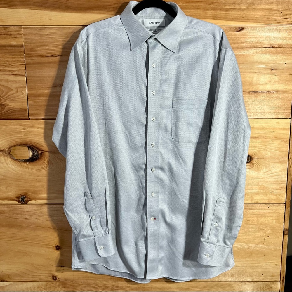 Cremieux Silver Gray 16.5/35 Dress Shirt Business GQ Luxury 100% Cotton Non-Iron